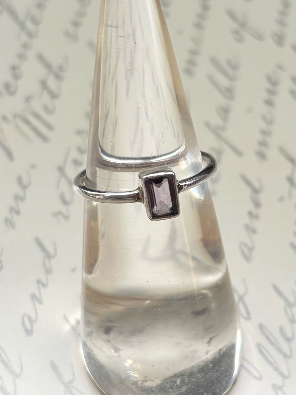 Dainty Sterling Silver Rectangle Amethyst Solitaire Ring size 7.5
